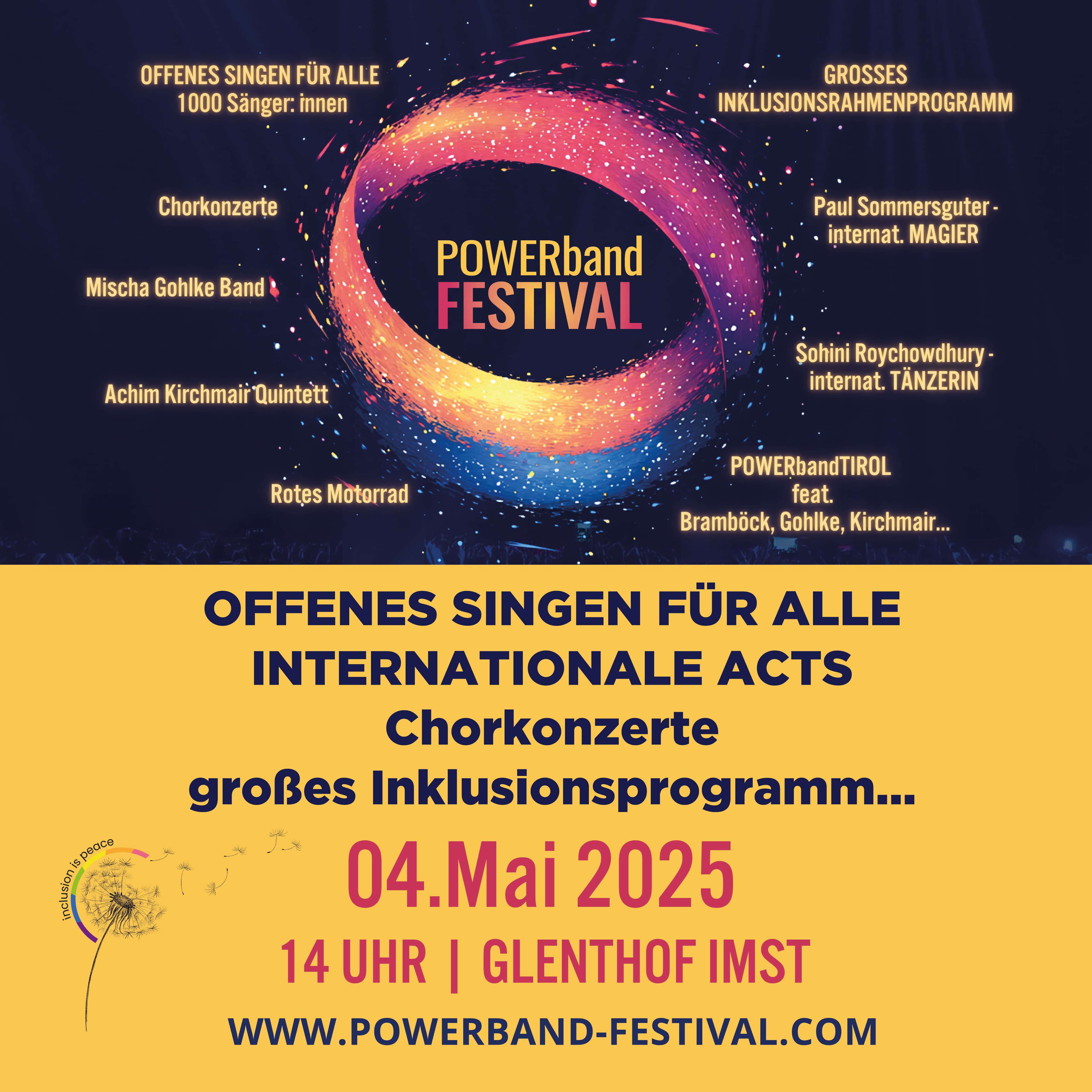 “2. POWERband FESTIVAL 2025” im Rahmen des TschirgArt Festivals am 04.05.25 im Glenthof Imst
